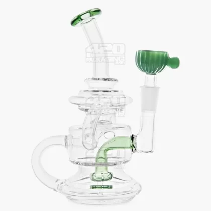 USA Glass | Bent Neck Dual Uptake Recycler Water Pipe w/ Showerhead Perc | 5.5in Tall – 10mm Bowl – Green