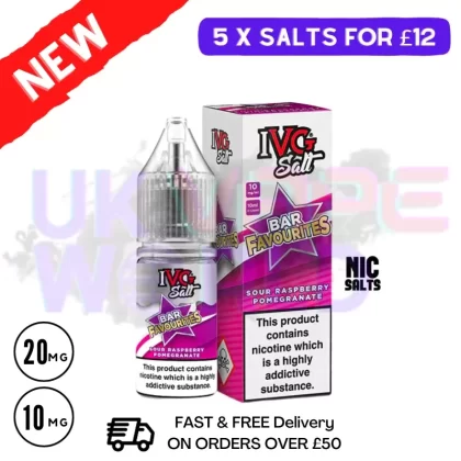 Sour Raspberry Pomegranate IVG “Bar Favourites” Salt 10ml Nic Eliquid