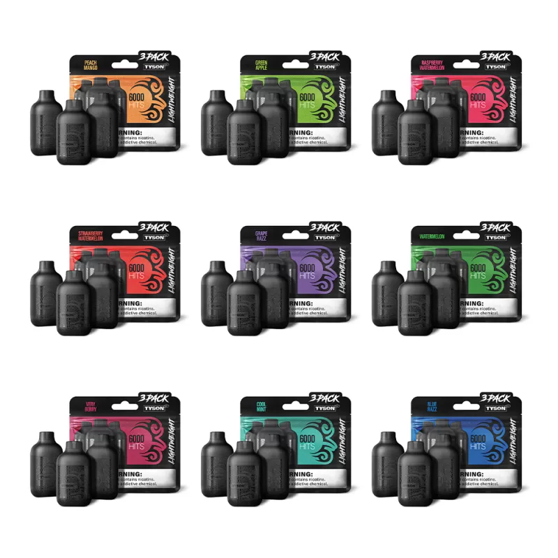 Tyson 2.0 Lightweight 6K Puff Disposable Device - 6,000 Puffs - VIP Mix (Cool Mint/Frozen Banana/Green Apple) - Image 2