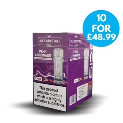 Box Of 10 – 20mg SKE Crystal Plus Prefilled Pods (2 Pack) Multipack - Vape Product; Berry Lemonade, Blue Fusion
