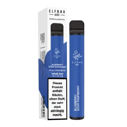 ELF BAR 600 – Blueberry Sour Raspberry - Blaubeere / Elf Bar / 20mg/ml / 550 mAh / Propylenglykol / pflanzliches Glycerin / Aromastoffe / Nikotin / ca. 600