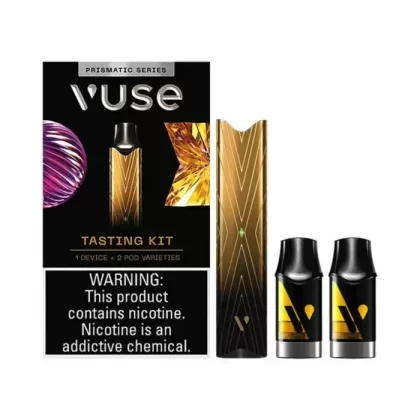 Vuse Alto Prismatic Series Tasting Kit - Pack Count#Single Pack~Flavor#Aqua Frost Menthol>Dusk Glow Tobacco + Golden Spark Tobacco~Nicotine#50MG