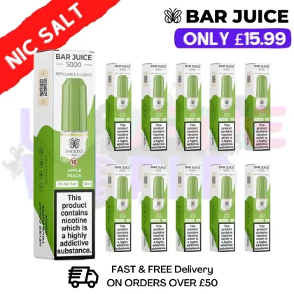 Apple Peach Bar Juice 5000 Nic Salt Pack / Box of 10 – £13.99