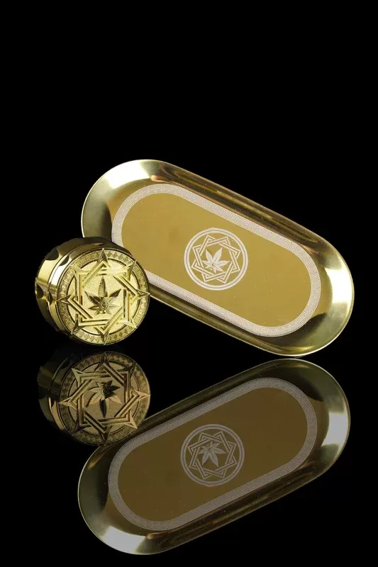 Mr. Ganja Luxury Gold Grinder and Rolling Tray Gift Set
