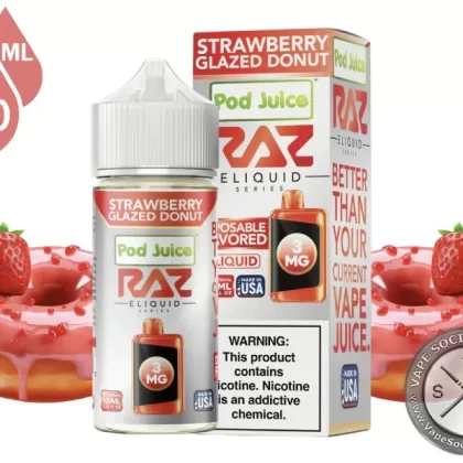 Strawberry Glazed Donut Pod Juice x RAZ 100ml - Vape Product, Vape Product