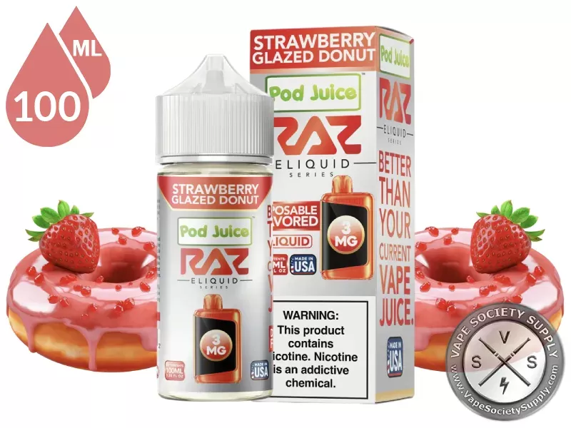 Strawberry Glazed Donut Pod Juice x RAZ 100ml - Vape Product, Vape Product