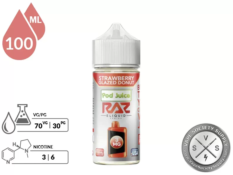 Strawberry Glazed Donut Pod Juice x RAZ 100ml - Vape Product, Vape Product - Image 2