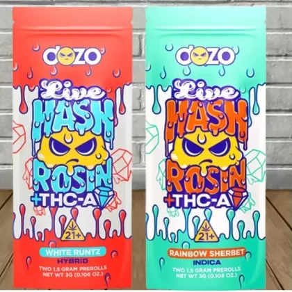 Dozo Live Hash Rosin + THCa Diamond Pre-Rolls 2ct - strain#Blue Dream (Sativa)>Rainbow Sherbert (Indica)>White Runtz (Hybrid) (71BF85)