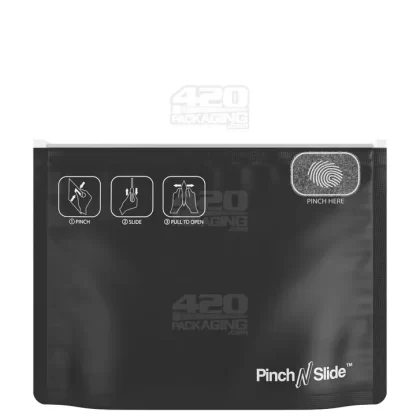 Child Resistant & Tamper Evident | Pinch N Slide Matte Black PCR Mylar Exit Bags | 8in x 6.7in – 28g – 250 Count
