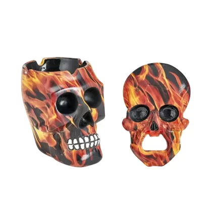 SKULL ASHTRAY AND OPENER SET – FLAME DESIGN