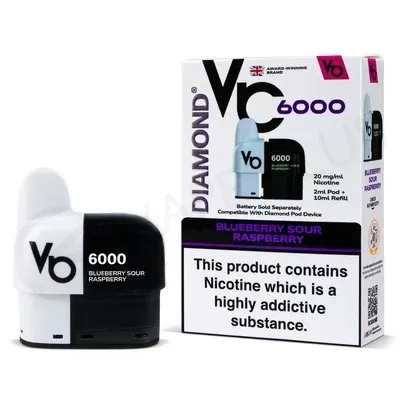 Blueberry Sour Raspberry Vapes Bars Diamond 6000 Refill Pack