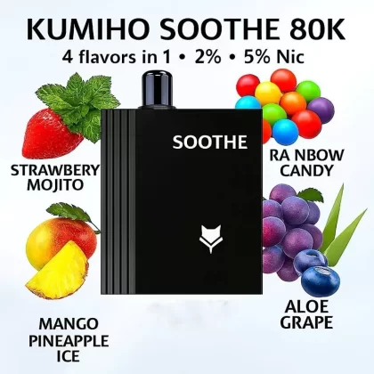 Kumiho Soothe 80K 4 flavors in 1 – 2% – 5% Nic (Strawberry Mojito – Rainbow Candy – Mango Pineapple Ice – Aloe Grape)