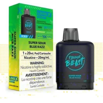 Level X Flavour Beast BOOST Pod 20mL – Super Sour Blue Razz Iced – 25K Puffs