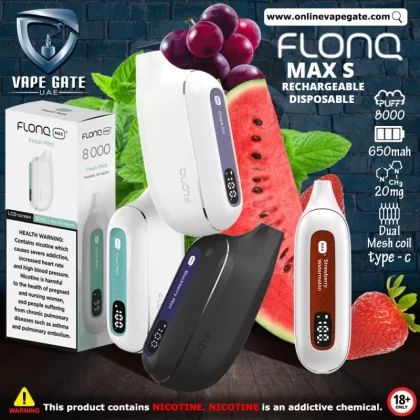 FLONQ MAX S RECHARGEABLE DISPOSABLE VAPES (8,000PUFFS) - Strawberry Watermelon / 20 mg
