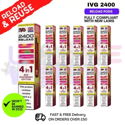 Red Raspberry Edition IVG 2400 RELOAD Pods – Box Of 10
