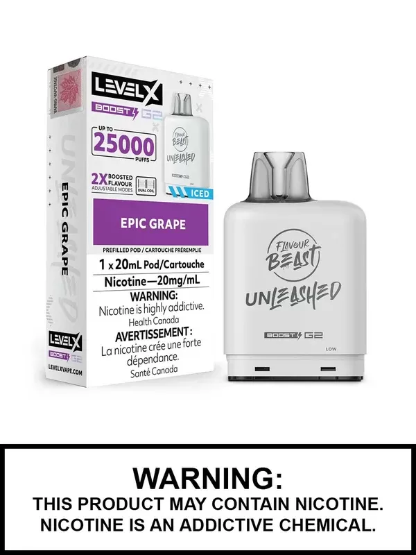 Epic Grape Iced Flavour Beast Unleashed Level X Boost G2 Pods