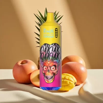 RandM Tornado 9000 Puffs Rechargeable Mesh Coil 18mL RGB Display Peachy Mango Pineapple