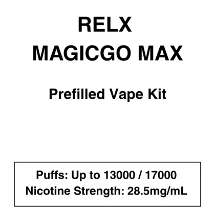 RELX – MagicGo Max – Prefilled Pod Vape Kit – 13000 Puffs – 28.5mg/mL Nicotine - Cherry Blackberry, Cinnamon Orange; Apple, Berry