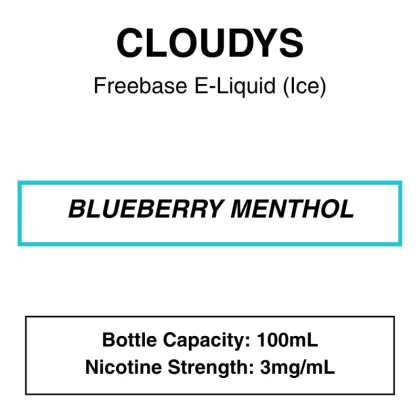 Blueberry Menthol – Cloudys Premium E- Liquid Freebase – 100mL - Vape Product; Vape Product (1326A2)