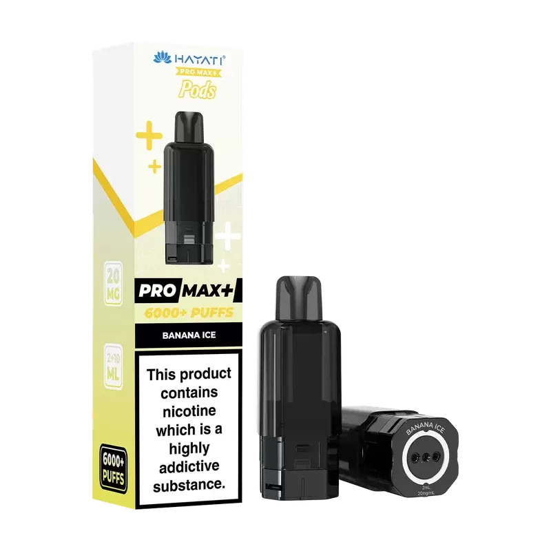 HAYATI Pro Max 6000+ Puff Vape Pods – Banana Ice (3 Pack, 6 Pods Total)