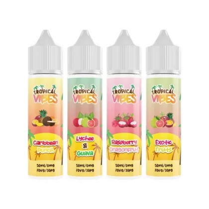 Tropisches Paradies 50ml Shortfill 0mg (70VG/30PG) - Geschmack#Karibischer Punch>Fanta Zitrone>Pina Colda>Himbeer drachen frucht>Lychee & Guave>Exotische Früchte~Menge#x 1>X 10 (E9BB1C)