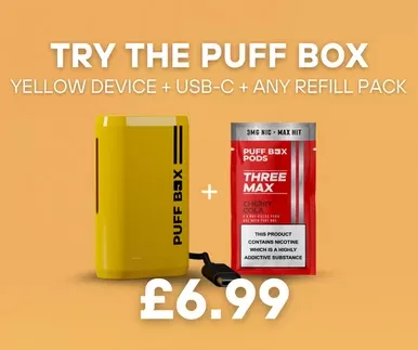 Get Started Kit – Puff Box With USB-C Cable & Refill Pack – Vibrant Yellow