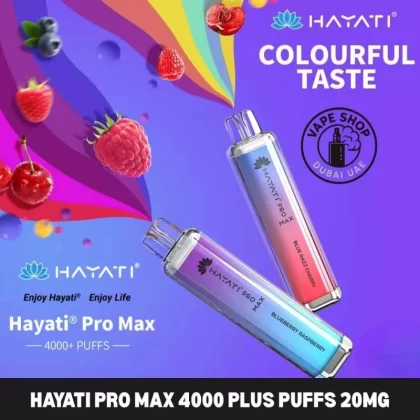 HAYATI Pro Max 4000 Plus Puffs 20mg Disposable Vape In Dubai, UAE - Vape Product, BOX OF 10 PCS; Blue Razz Cherry, Blue Sour Raspberry