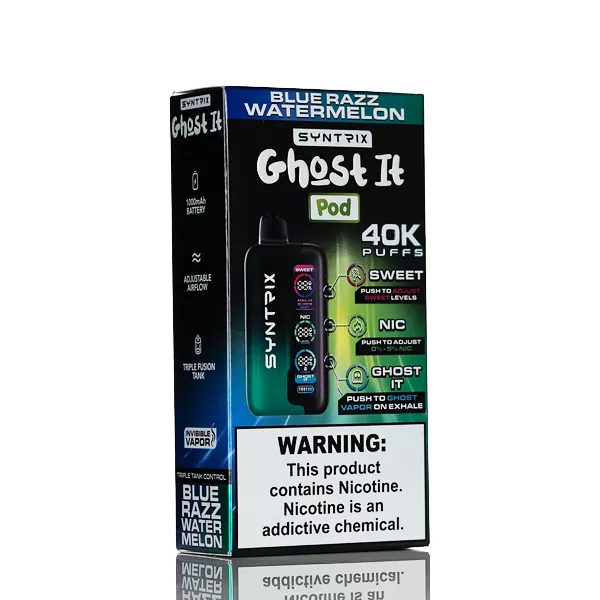 SYNTRIX x Pod Juice Ghost It 40K 40000 Puffs Disposable Vape - 14mL - Blue Razz Ice - Image 3