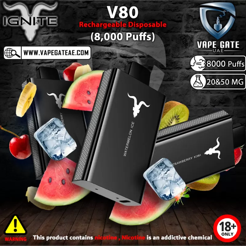 IGNITE - V80 Rechargeable Disposable Vape (8000 Puffs) - 50 mg / Strawberry Kiwi