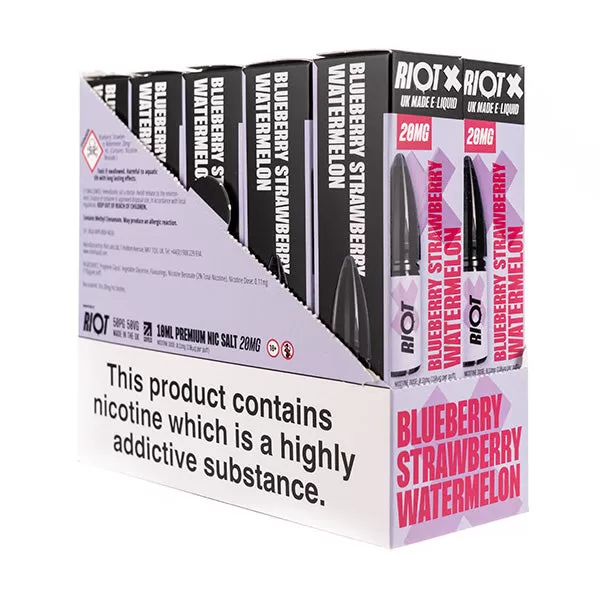 Riot X Nic Salt E-Liquids - Pack of 10 - Blueberry Strawberry Watermelon / 5mg - Image 3