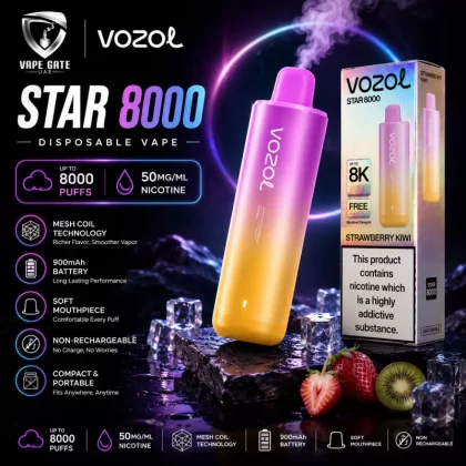 Vozol Star 8000 50mg Disposable Vape – Non-Rechargeable - Raspberry Watermelon / 50mg