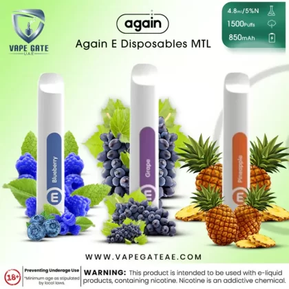 Again E Disposables MTL Vape 1500 Puffs 50mg - Compact & Portable - Pineapple