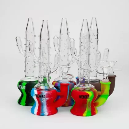 WENEED®- 9″ Silicone Cactus bong - Option1#Purple/Yellow>Rasta>Brown>Blue/Red>Green/Black