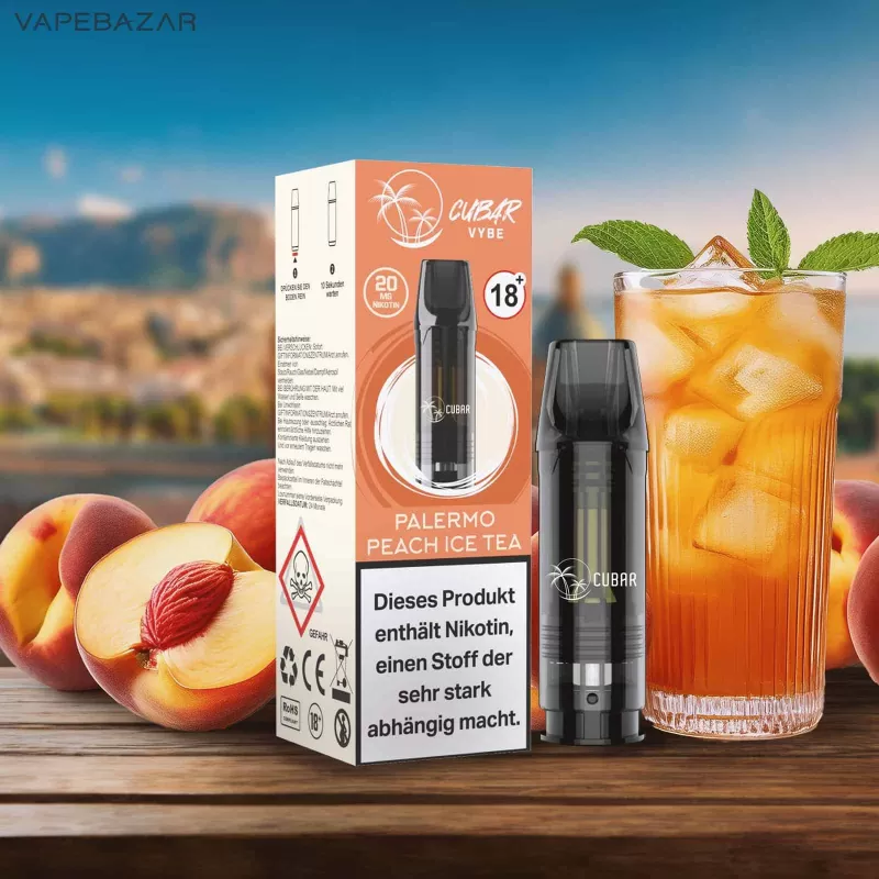 CUBAR Vybe Pod – Palermo Peach Ice Tea - Cubar Vybe / 20mg/ml / 2ml / ca. 600 / Propylenglykol / Nikotin / Glycerin / Aromen / Ja / Pfirsich / Eistee