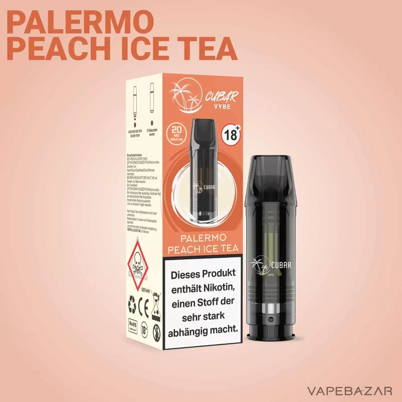 CUBAR Vybe Pod – Palermo Peach Ice Tea - Cubar Vybe / 20mg/ml / 2ml / ca. 600 / Propylenglykol / Nikotin / Glycerin / Aromen / Ja / Pfirsich / Eistee - Image 2