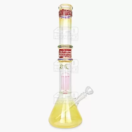 USA Glass | Straight Neck Tree Perc Fumed Glass Beaker Water Pipe w/ Ice Catcher | 18in Tall – 18mm Bowl – Assorted
