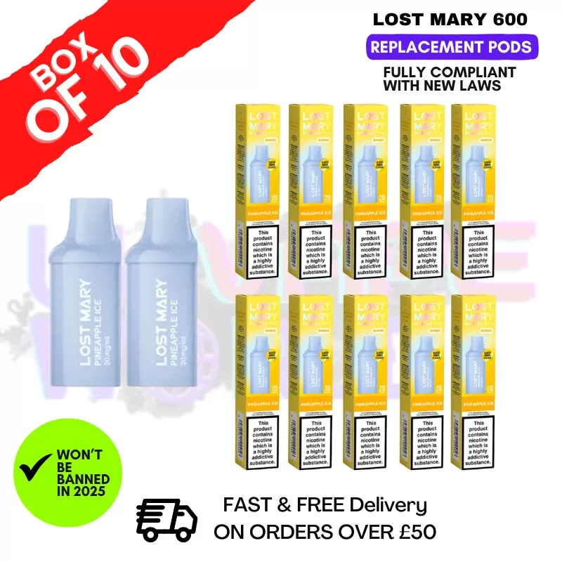 Pineapple ICE Lost Mary 600 Puff Replacement Pods Box Of 10