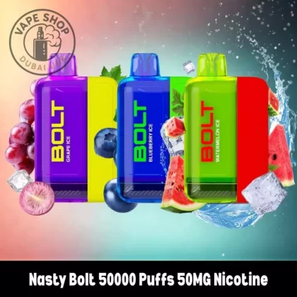 Nasty Bolt 50000 Puffs 50MG Nicotine Disposable Vape - Apple Ice, Berry Grape; Vape Product, BOX OF 10 PCS (0C126A)