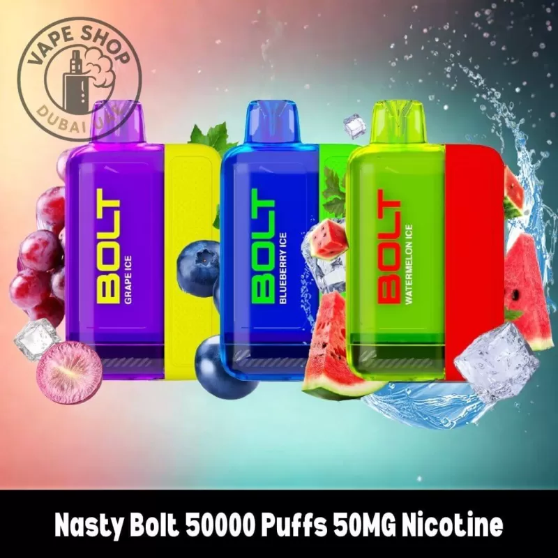 Nasty Bolt 50000 Puffs 50MG Nicotine Disposable Vape - Apple Ice, Berry Grape; Vape Product, BOX OF 10 PCS (0C126A)