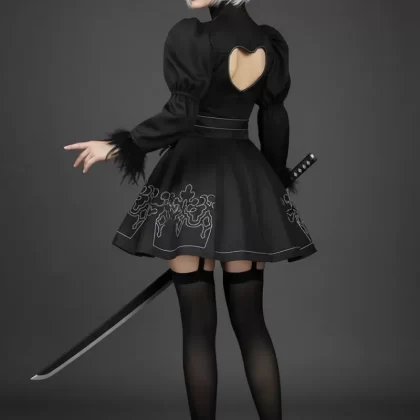 NieR Automata 2B Cosplay Costume - Black Dress with Blindfold & Sword