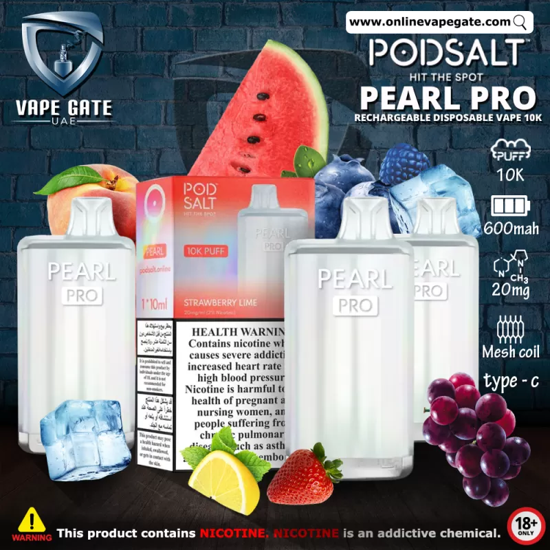 Pod Salt Pearl Pro Rechargeable Disposable Vape (10,000 Puffs) - Blueberry Lemonade / 20 mg