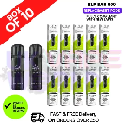 Elf Bar 600 Puff Apple Peach Replacement Pods Box of 10