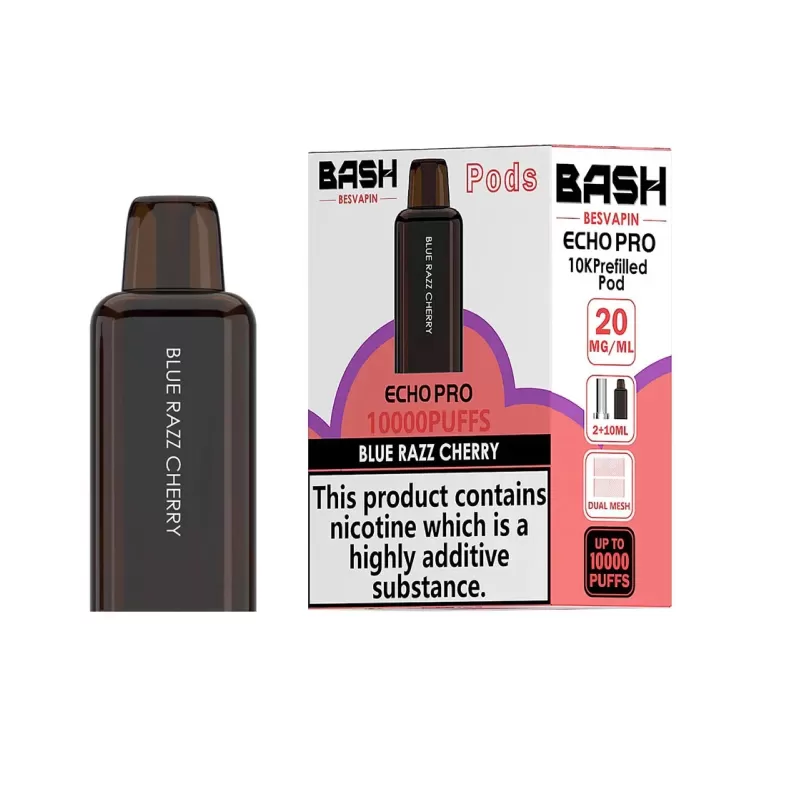 Bash Vape Echo Pro 10K Blue Razz Cherry Replacement Pods – 20mg Nic Salt