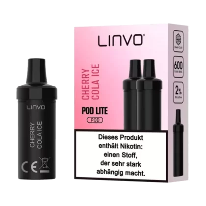 Linvo Pod Lite Cartridge – Cherry Cola Ice Prefilled Liquid – 2er Pack - Linvo Pod Lite / Ice / Cola / Kirsche / Propylenglykol / pflanzliches Glycerin / Aromastoffe / Nikotin / ca. 600 / 20mg/ml
