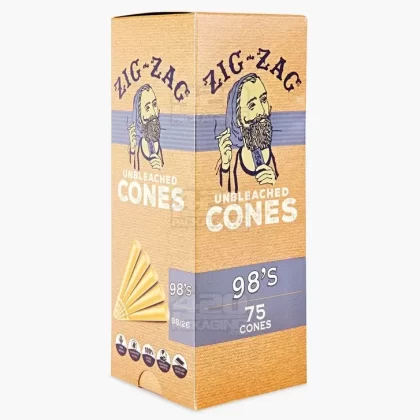 ZIG ZAG | 98 Size Pre-Rolled Cones | 98mm – Unbleached Paper – 75 Count