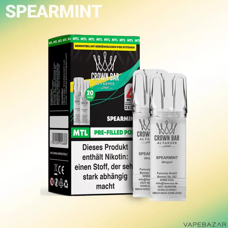 Al Fakher Pods Crown Bar 600 – MTL 20mg – Spearmint - Minze
