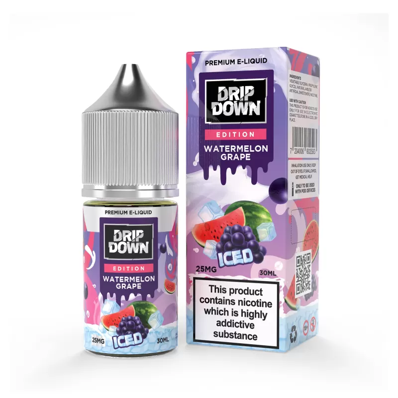 DRIP DOWN EDITION NIC SALT – WATERMELON GRAPE ICE – 30ML (25MG-50MG) - Vapebazaar Pk