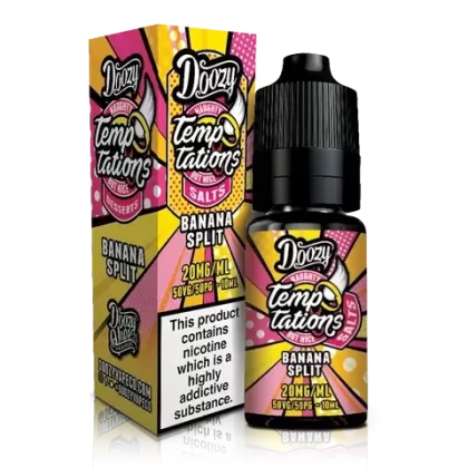 Doozy Temptations Nic Salt E-Liquids - Flavour#Strawberry Milk>Muffin Delight>Jam Tart>Ice Cream Cake>Banana Split~Nic Strength#10mg>20mg