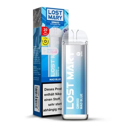 Elfbar Lost Mary QM600 – Mad Blue - Propylenglykol / pflanzliches Glycerin / Nikotin-Benzoat / Aromen / 20mg/ml / ca. 600 / 360 mAh