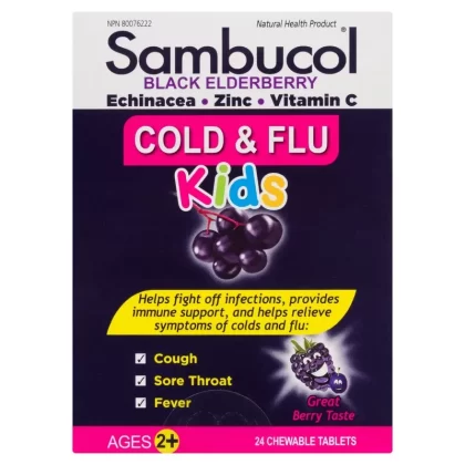 Sambucol Cold & Flu Kids Black Elderberry Ages 2+, 24 Chewable Tablets